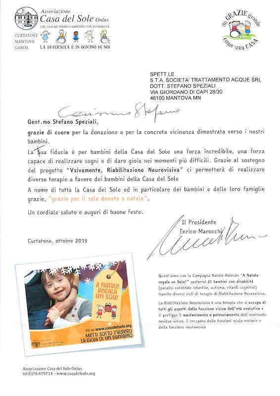 DONAZIONE CASA DEL SOLE